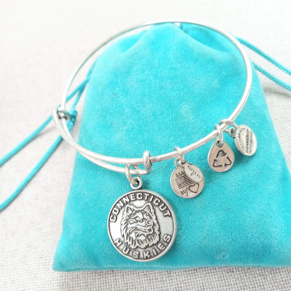 Alex and Ani CONNECTICUT HUSKIES SILVER Charms Bangle BRACELET
